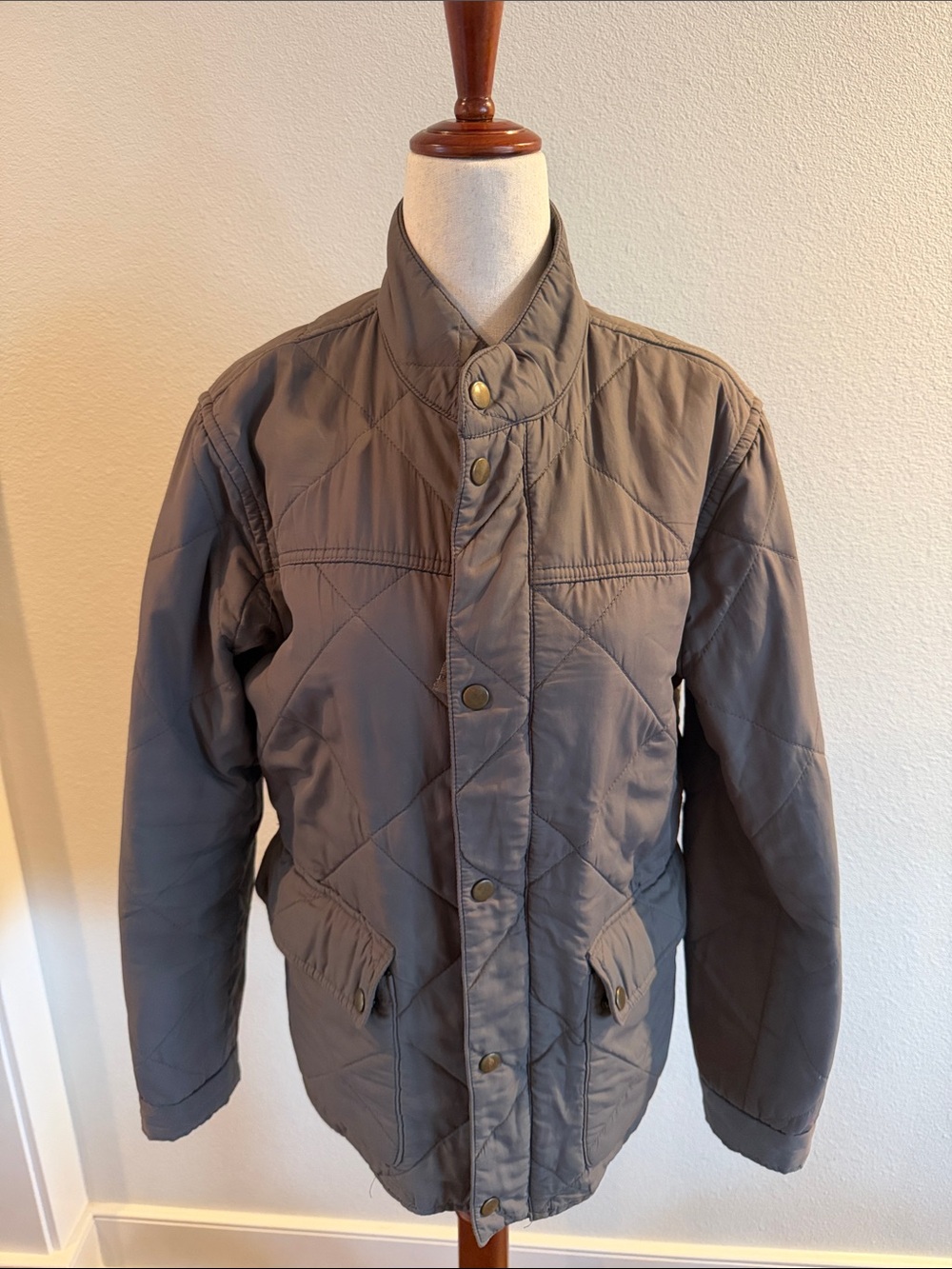 J. Crew Light Quilted Puffer Jacket in Green/Grey